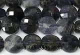 CCB1416 15 inches 6mm faceted coin iolite beads