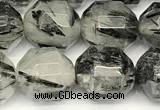 CCB1427 15 inches 9mm - 10mm faceted black rutilated quartz beads