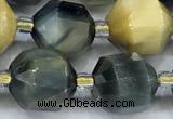 CCB1478 15 inches 9mm - 10mm faceted golden & blue tiger eye beads