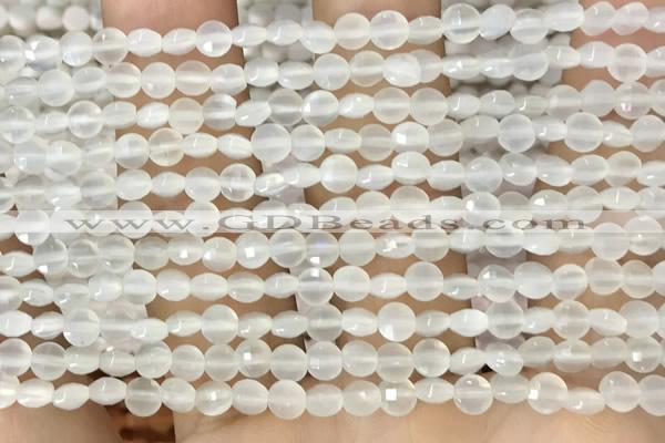 CCB542 15.5 inches 4mm faceted coin white moonstone beads