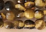 CCB555 15.5 inches 4mm faceted coin yellow tiger eye beads