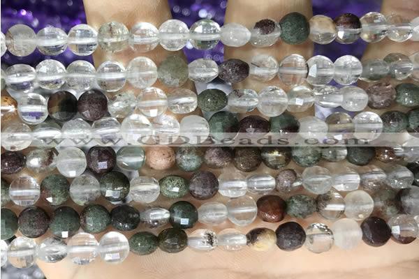 CCB604 15.5 inches 6mm faceted coin green phantom quartz beads