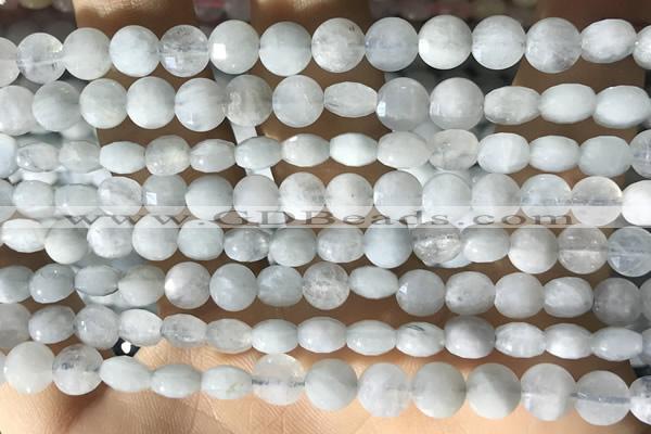 CCB616 15.5 inches 6mm faceted coin aquamarine gemstone beads