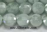 CCB708 15.5 inches 6mm faceted coin green angel skin gemstone beads