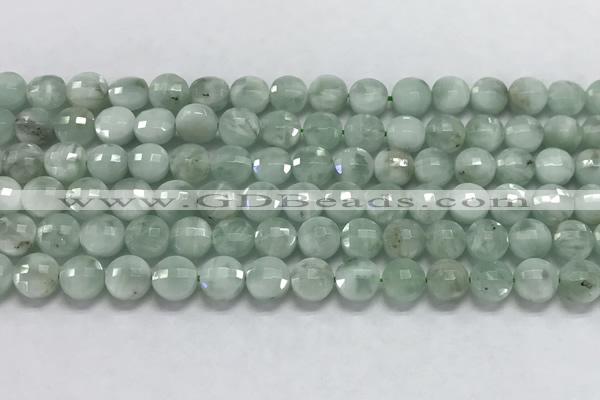 CCB708 15.5 inches 6mm faceted coin green angel skin gemstone beads