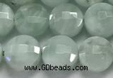 CCB729 15.5 inches 8mm faceted coin green angel skin gemstone beads