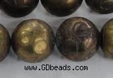 CCJ356 15.5 inches 25mm carved round plated China jade beads