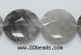 CCQ138 15.5 inches 25mm faceted coin cloudy quartz beads wholesale