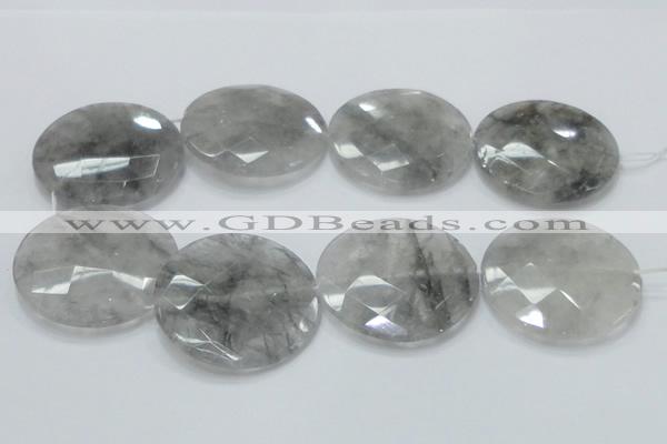 CCQ142 15.5 inches 50mm faceted coin cloudy quartz beads wholesale