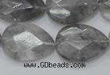 CCQ214 15.5 inches 18*25mm faceted flat teardrop cloudy quartz beads