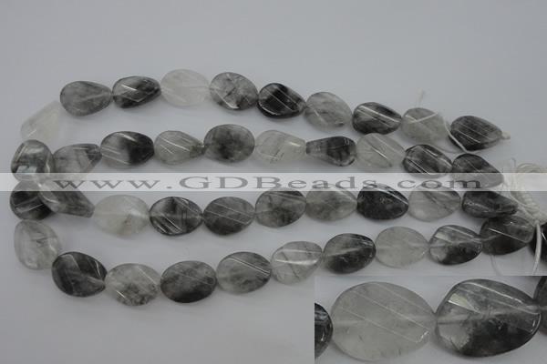 CCQ278 15.5 inches 15*20mm faceted & twisted oval cloudy quartz beads