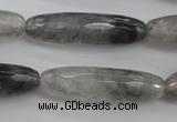 CCQ293 15.5 inches 10*35mm faceted rice cloudy quartz beads