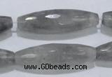 CCQ96 15.5 inches 12*40mm faceted rice cloudy quartz beads wholesale