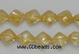 CCR16 15.5 inches 10*10mm faceted diamond natural citrine gemstone beads