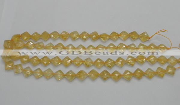 CCR16 15.5 inches 10*10mm faceted diamond natural citrine gemstone beads