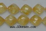 CCR17 15.5 inches 12*12mm faceted diamond natural citrine gemstone beads