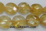 CCR20 15.5 inches 14mm faceted flat round natural citrine gemstone beads