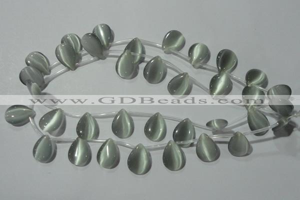 CCT1021 Top-drilled 13*18mm flat teardrop cats eye beads wholesale