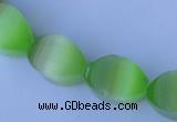 CCT28 14 inches 10*14mm twisted light green cats eye beads wholesale