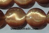 CCT544 15 inches 12mm flat round cats eye beads wholesale