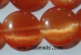 CCT572 15 inches 14mm flat round cats eye beads wholesale