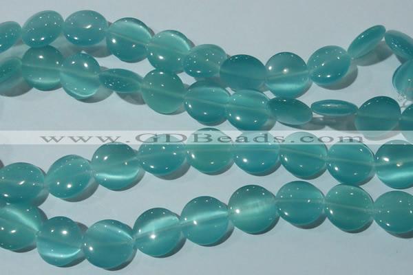 CCT577 15 inches 14mm flat round cats eye beads wholesale