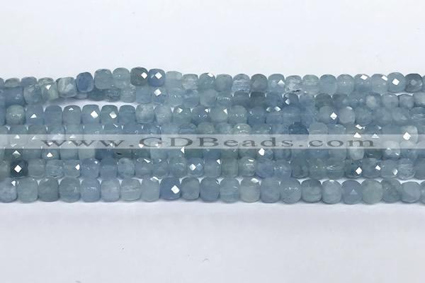 CCU1004 15 inches 4mm faceted cube aquamarine beads