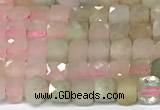 CCU1008 15 inches 4mm faceted cube morganite beads