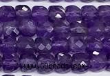 CCU1020 15 inches 4mm faceted cube amethyst beads