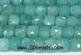 CCU1023 15 inches 4mm faceted cube amazonite beads