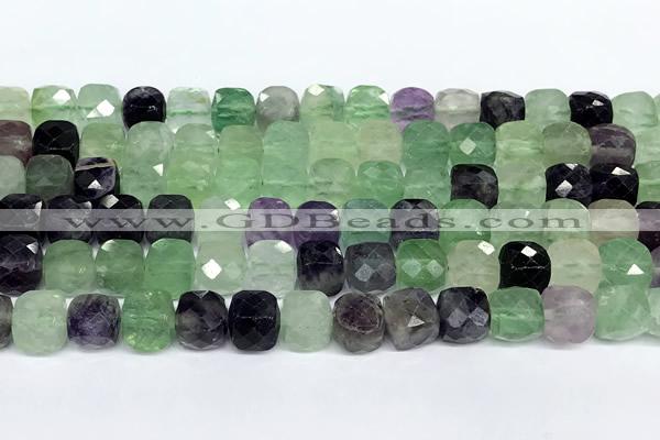 CCU1054 15 inches 8mm faceted cube fluorite beads