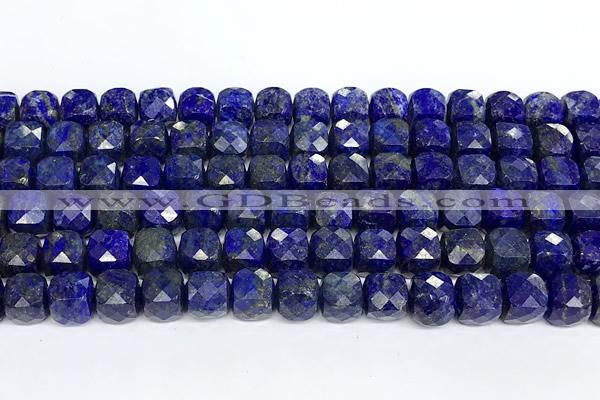 CCU1068 15 inches 8mm faceted cube lapis lazuli beads