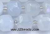 CCU1286 15 inches 9mm - 10mm faceted cube blue chalcedony beads