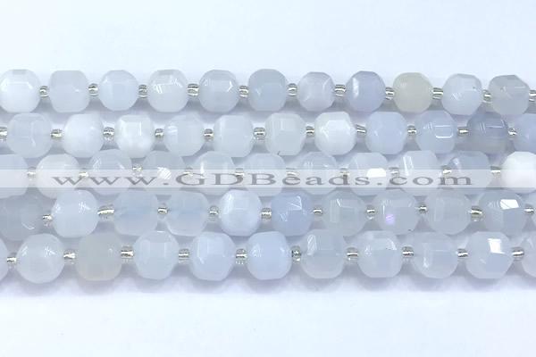 CCU1286 15 inches 9mm - 10mm faceted cube blue chalcedony beads