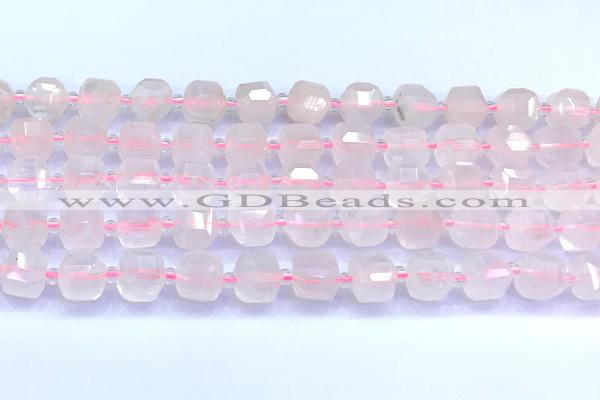 CCU1301 15 inches 9mm - 10mm faceted cube rose quartz beads