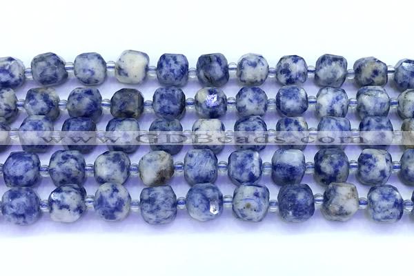 CCU1303 15 inches 9mm - 10mm faceted cube blue spot stone beads