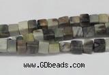 CCU16 15.5 inches 4*4mm cube silver leaf jasper beads wholesale