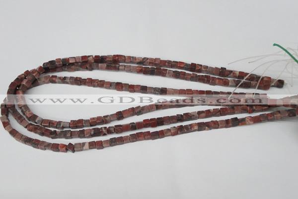 CCU25 15.5 inches 5*5mm cube red picture jasper beads wholesale