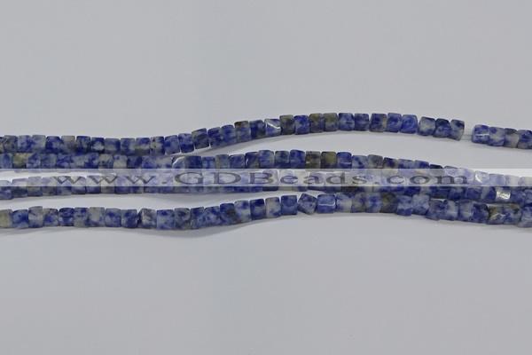 CCU313 15.5 inches 4*4mm cube blue spot stone beads wholesale