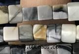 CCU457 15.5 inches 4*4mm cube black picasso jasper beads