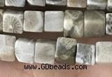 CCU458 15.5 inches 4*4mm cube fossil coral beads wholesale