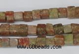 CCU52 15.5 inches 6*6mm cube New unakite beads wholesale