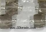 CCU751 15 inches 8*8mm faceted cube white crystal & smoky quartz beads