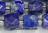 CCU765 15 inches 8*8mm faceted cube lapis lazuli beads