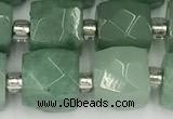 CCU777 15 inches 10*10mm faceted cube green aventurine beads