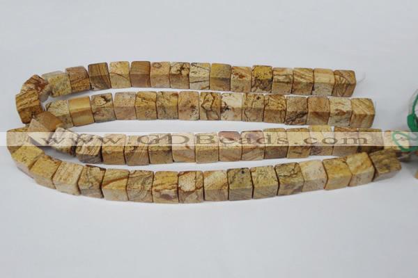 CCU80 15.5 inches 12*12mm cube picture jasper beads wholesale