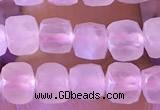 CCU806 15 inches 4mm faceted cube rose quartz beads