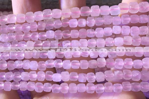 CCU806 15 inches 4mm faceted cube rose quartz beads