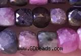 CCU812 15 inches 4mm faceted cube tourmaline beads