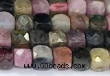 CCU838 15 inches 4mm faceted cube tourmaline beads